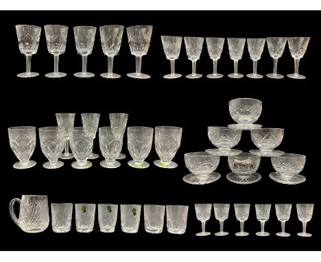 Waterford Ashling part suite of table glass comprising six 5oz tumblers, six juice glasses, five white wine glasses, five gob