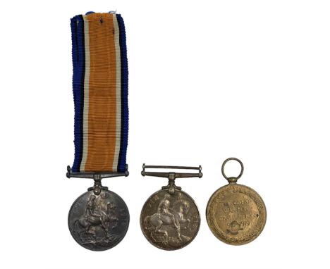 Two WWI War medals named to '51306 PTE. H. V. WILKINSON. W. RID. R.' and '21218 W D. HEWETT. E. R. A. 4 R. N.' possibly renam