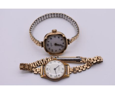 A vintage Menex 9ct gold manual wind ladies wristwatch, the case stamped RWC (Rolex Watch Co) import mark Glasgow 1930, on a 