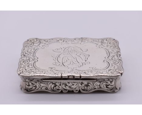 A Victorian silver snuff box, by Frederick Marson,&nbsp;Birmingham 1859, 8 x 5cm, 107g. 