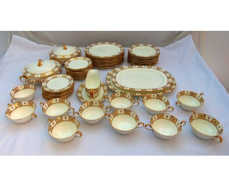 Aynsley dinner service for twelve place settings to include plates, bowls, serving dishes, soup bowls and saucers, tureens an