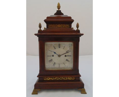 John Carter of 28 St Swithins Lane London 19th century mahogany brass bound case bracket clock, the silvered dial, Roman nume