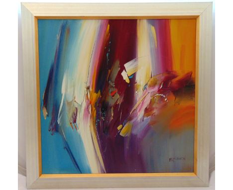 Mandy Wilkinson framed oil on canvas polychromatic abstract, signed bottom right, 76 x 76cm