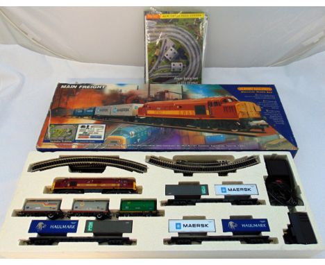 Hornby OO gauge model railway train set Main Freight R1006 to include EWS class 37 locomotive, wagons, track, controller and 