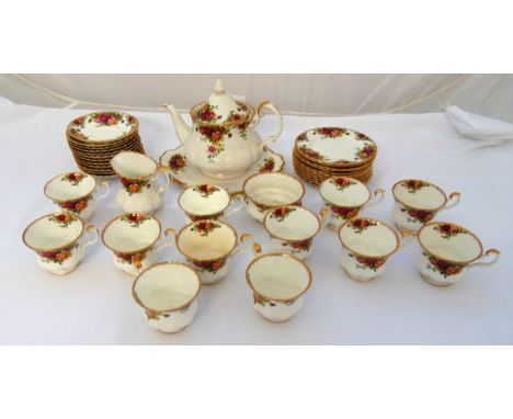 Royal Albert Old Country Roses teaset to include a teapot, cream jug, sugar bowl, cake plate, side plates, cups and saucers (
