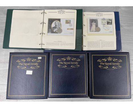 Five albums containing 'The Royal Family' commemorative coin first day covers (5) 