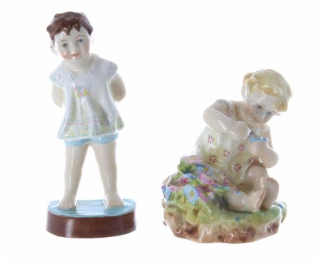 Royal Worcester - two F.G Doughty porcelain figures; 'Tommy', model no. 2913, 4.5" high, and 'Mischief' model no. 2914, 3.25"