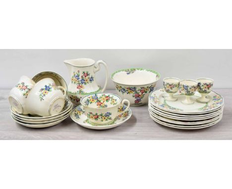Wedgwood 'Richborough' part tea service, comprising four tea cups with five saucers, nine plates 8" diameter, three egg cups,
