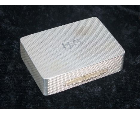 Silver engine turned pill box,&nbsp;with a gilded interior, maker Peter John Doherty, Birmingham 1997, 1.75" x 1.25" 