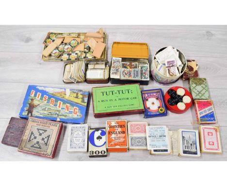 Selection of vintage card games and playing card sets; together with selection of small board games, animal print dominoes se