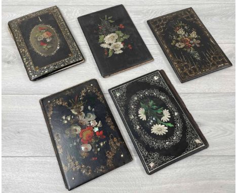 Selection of five Victorian papier mache ink blotters, some with mother of pearl inlay, 9" x 6" (5) 