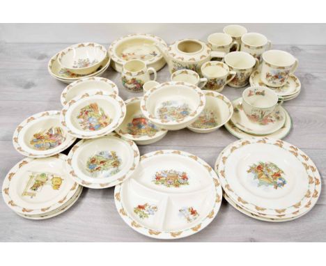 Collection of Bunnykins tea wares including teapot&nbsp;(lacking lid), cups, saucers, plates, cereal bowls etc; also an Alfre