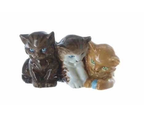 Royal Worcester - porcelain figural group of three kittens, model no. 3141, factory stamp and rd no. 809652 to the underside,