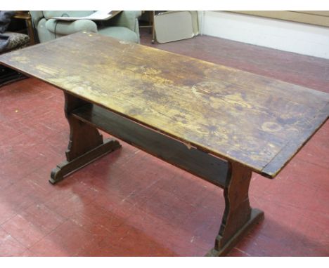 Pine refectory style table with slim lower shelf