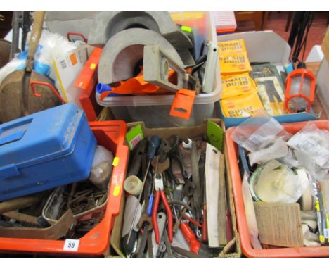 Parcel of garage items including hand tools, Allen keys, spirit level, small toolbox, inspection light, riveter etc