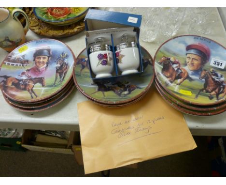 Set of twelve Royal Worcester 'Great Jockeys' plates with certificates and a boxed pair of Worcester egg coddlers