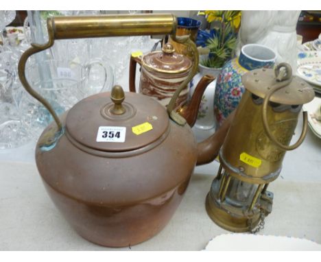 Victorian copper kettle and a vintage style miner's lamp 'Eccles No. 6'