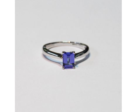 Tanzanite ring, rectangular stone, in platinum, size Q. 