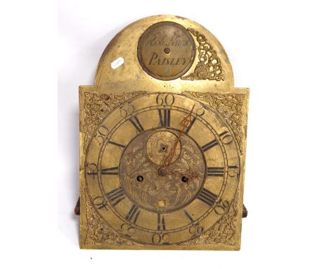 Late Georgian brass clock face and mechanism by Robert Knox, Paisley with applied chapter ring and spandrels, Roman and Arabi