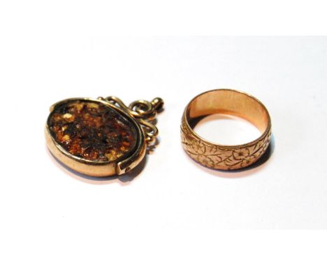 9ct gold band ring, size T, and a similar swivel seal, both 1918, 13g gross.&nbsp; (2) 