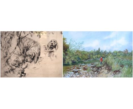 VERNON STOKES (1873 - 1954)Otter huntersSigned in pencil lower right, artist's proof etching, 26cm x 34cm; also a print by Go