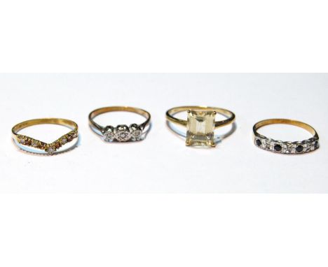 Citrine ring and three others, 9ct gold, 6g gross.&nbsp; &nbsp;(4) 