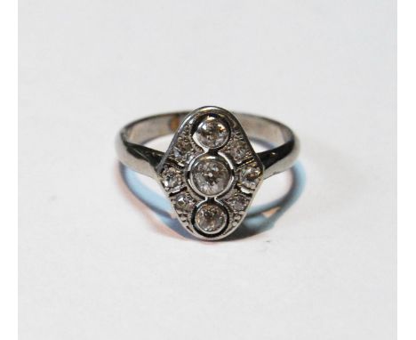 Diamond ring with three collet-set brilliants between three other pairs, eight-cut, size F½, in platinum.CONDITION REPORT: Go