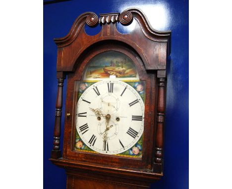 George III oak longcase clock by J. Welsh, Houghton, anchor escapement striking bell, swan neck pediment over painted arch fa