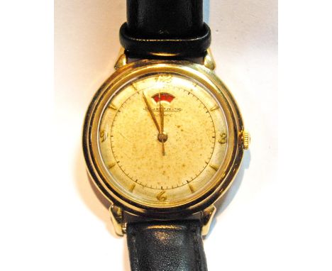 Jaeger LeCoultre gent's automatic watch, cal 481, silvered dial with power reserve indicator, in 9ct gold case with snap back