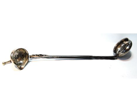Silver toddy ladle with plain circular bowl and whalebone handle by A. Sterling, Glasgow 1831, and another, embossed.&nbsp; (