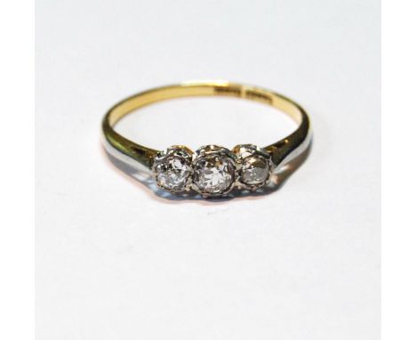 Diamond three-stone ring '18ct Plat', size Q½. 