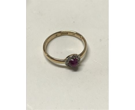 9CT GOLD RUBY & DIAMOND RING