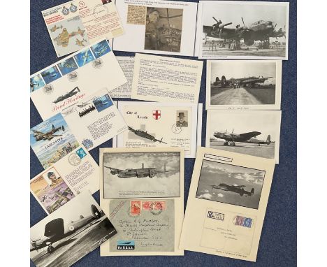 WW2 Lancaster Unsigned Collection. Collection of 5 First Day Covers. 4 Glossy Black and White Wartime Lancaster Photos. An En