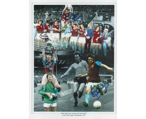 Football Brian Little, Ray Graydon and Chris Nicholl signed Aston Villa League Cup Winners 1975 colour print All autographs c