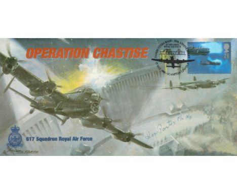 WW2 RAF F/O Ken Porter (617 Squadron) Signed Operation Chastise First Day Cover. 11 of 20 Covers Issued. Chadwick Avro Stamp 