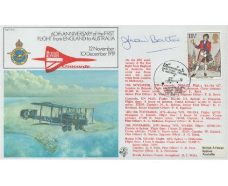 Jean Batten Signed 60th Anniv of the First Flight from England to Australia 12 November 10 December 1919 Flown FDC. RAF FF 10