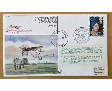 WW2 Wg Cdr Alfred Gatward Signed 70th anniversary of the First Aeroplane Flight from London to Paris 11 April 1911 Flown FDC.