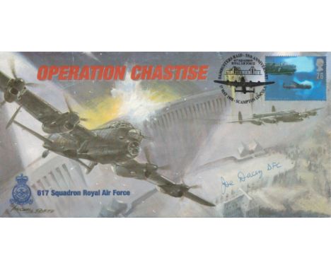 WW2 RAF F/O Joe Dacey DFC (617 Squadron) Signed Operation Chastise First Day Cover. 13 of 20 Covers Issued. Chadwick Avro Sta