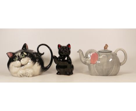 Three Carltonware Novelty Teapots to include two Cat Themed and one Elephant themed examples. (3) 