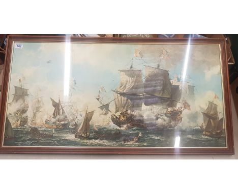 Mr Pepys Navy by Leslie A. Wilcox. Framed Modern Print Behind Glass. Height: 56.7cm Width: 95cm