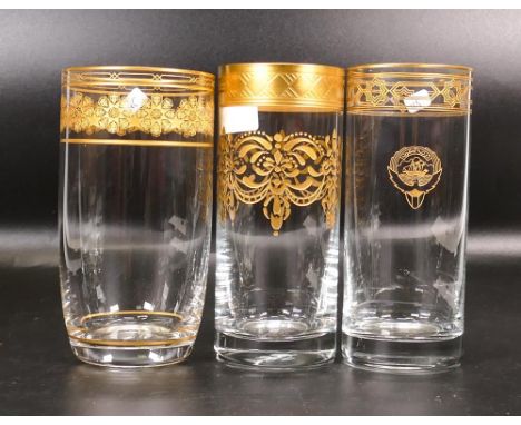 Three De Lamerie Fine Bone China heavily gilded Non Matching Tumblers, specially made high end quality item, Made in England,