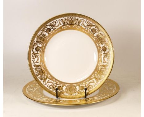 De Lamerie Fine Bone China heavily gilded Robert Adam pattern Shallow bowl &amp; dinner plate , specially made high end quali