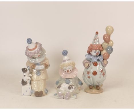 Lladro figures Pierrot with Accordion 5279, Pierrot with Puppy 5277 and Littlest Clown 5811 (3) 
