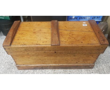 19th century wooden tool chest with good assortment of tools including Chisels, planes etc. 
