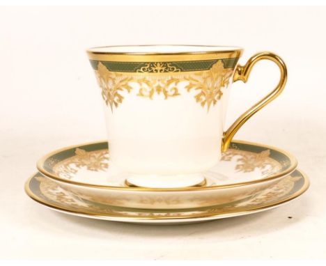 De Lamerie Fine Bone China heavily gilded Green Rimmed Trio, specially made high end quality item, Made in England 
