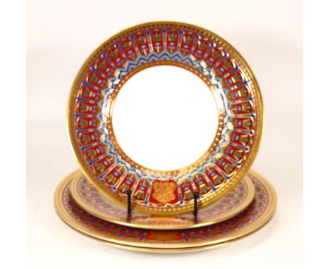 De Lamerie Fine Bone China heavily gilded Private Commission patterned Plates with Arabic Motif, specially made high end qual