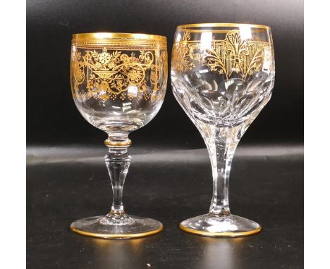 Two De Lamerie Fine Bone China heavily gilded Non Matching Wine Glasses, specially made high end quality item, Made in Englan