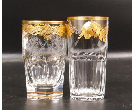 Two De Lamerie Fine Bone China heavily gilded Non Matching Tumblers, specially made high end quality item, Made in England, h