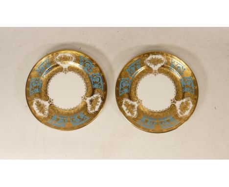 Two De Lamerie Fine Bone China heavily gilded Blue Majestic patterned sideplates, specially made high end quality item, Made 