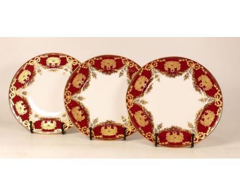 Three De Lamerie Fine Bone China heavily gilded Christmas Garland patterned cabinet plates , specially made high end quality 